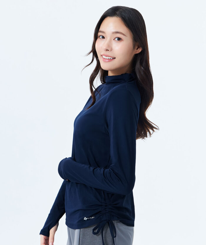 石墨烯超彈小立領開衩抽繩上衣-女